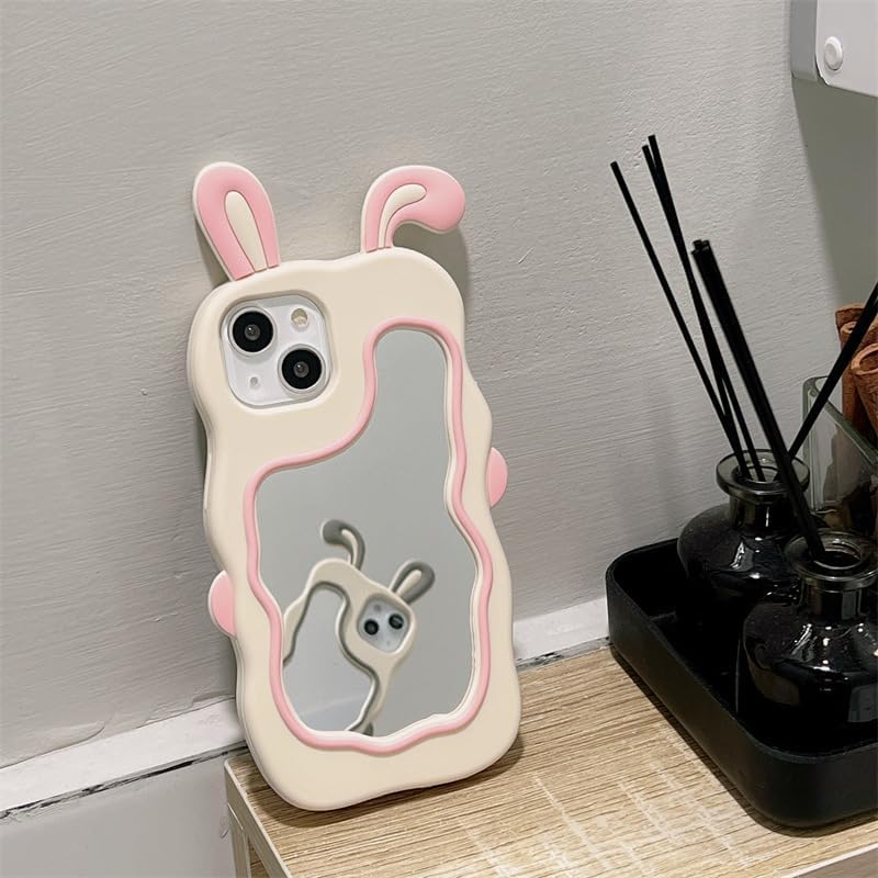 3D Bunny Cartoon Ears Rabbit Wavy Mirror Stereo Kawaii Curvy Makeup Cover